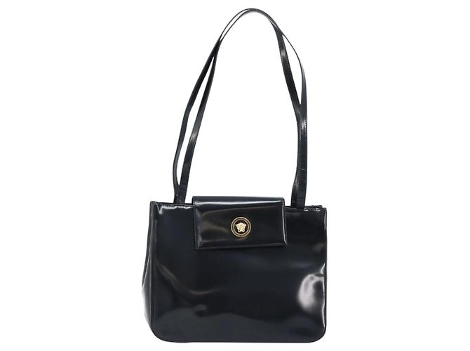 Borsa Tote Gianni Versace in pelle verniciata nera e oro Auth BA10900 Nero D'oro - vista 2