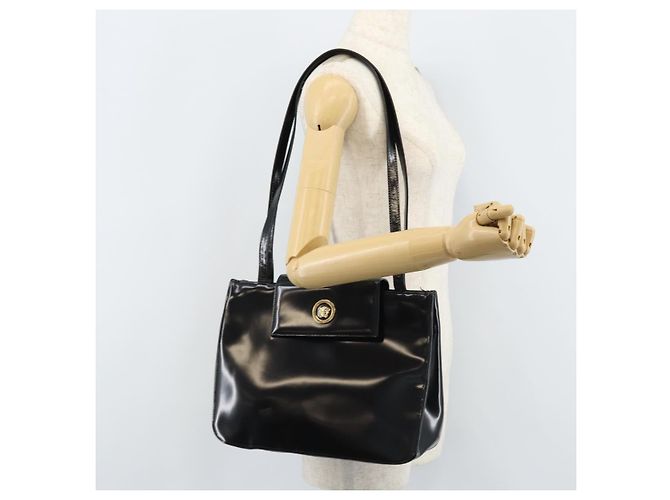 Borsa Tote Gianni Versace in pelle verniciata nera e oro Auth BA10900 Nero D'oro - vista 21