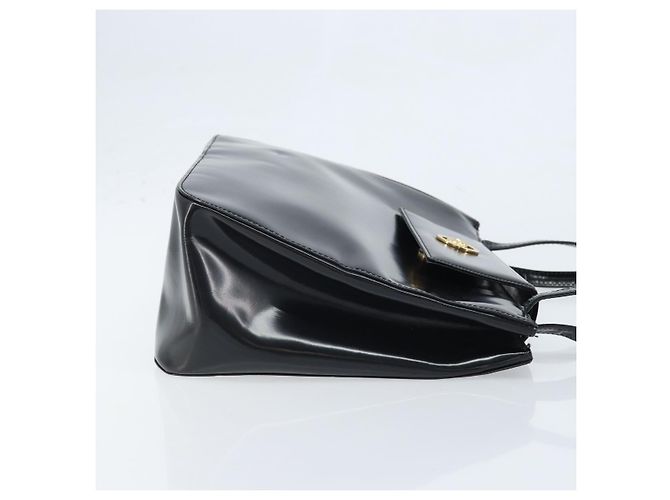 Borsa Tote Gianni Versace in pelle verniciata nera e oro Auth BA10900 Nero D'oro - vista 4
