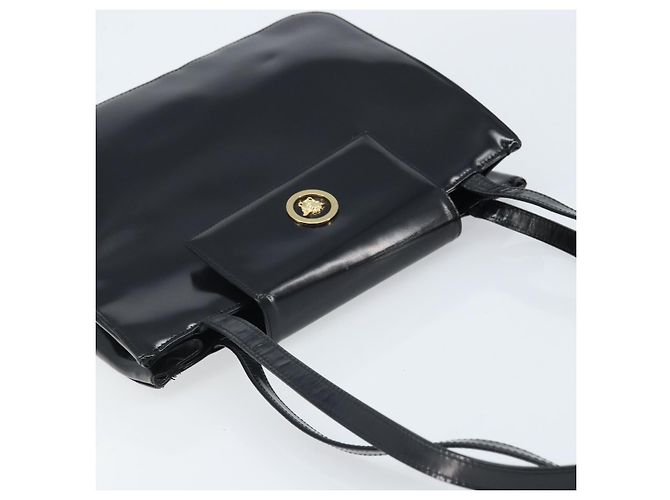 Borsa Tote Gianni Versace in pelle verniciata nera e oro Auth BA10900 Nero D'oro - vista 6