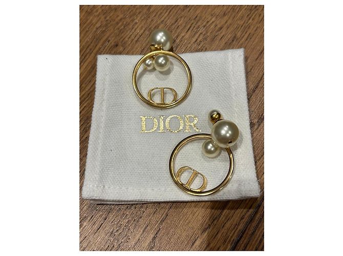 Dior Tribal Ohrringe mit Perlen und CD-Logo Weiß Golden - Ansicht 2