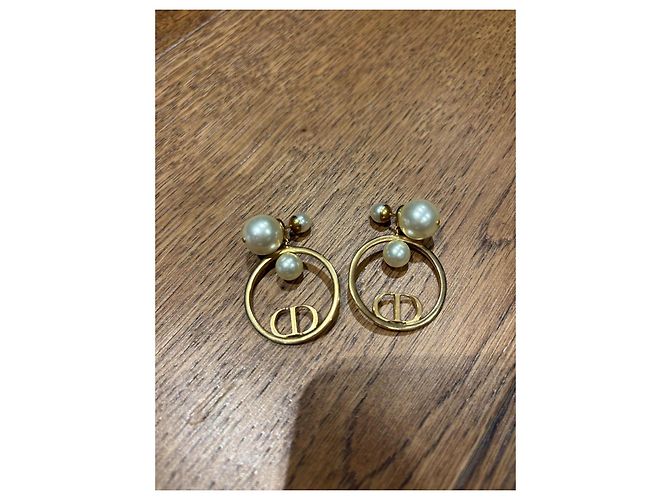 Dior Tribal Ohrringe mit Perlen und CD-Logo Weiß Golden - Ansicht 5