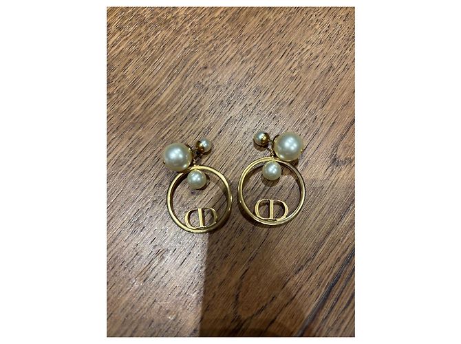 Dior Tribal Ohrringe mit Perlen und CD-Logo Weiß Golden - Ansicht 6