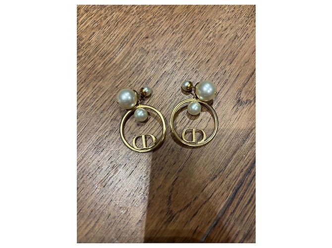 Dior Tribal Ohrringe mit Perlen und CD-Logo Weiß Golden - Ansicht 7