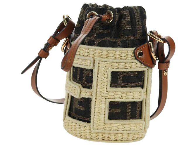 Borsa Mamma Baguette in tela Zucca con catena Step Out FENDI marrone nero Auth 171470SAM - vista 2