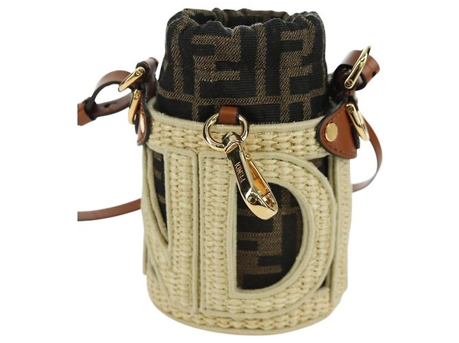 Borsa Mamma Baguette in tela Zucca con catena Step Out FENDI marrone nero Auth 171470SAM - vista 3