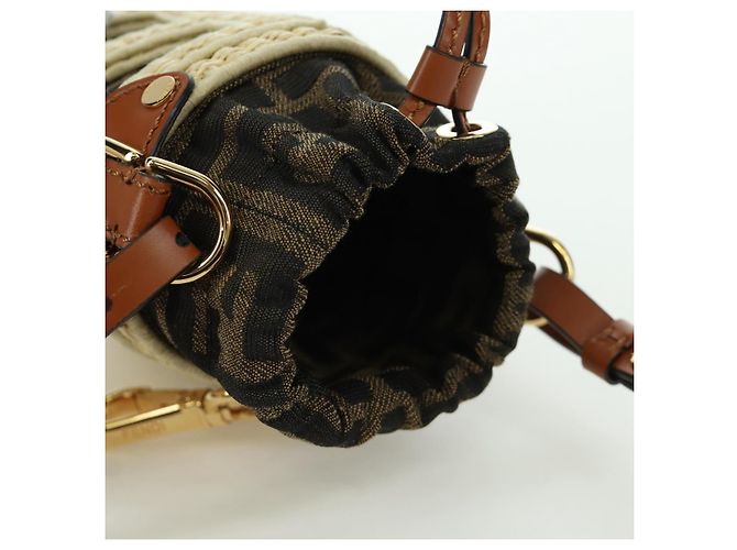 Borsa Mamma Baguette in tela Zucca con catena Step Out FENDI marrone nero Auth 171470SAM - vista 6