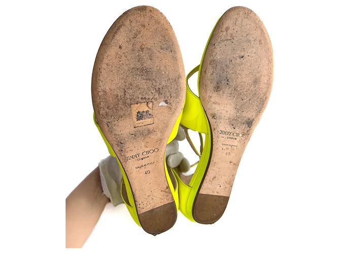 Jimmy Choo Lance Lackleder Flache Sandalen 40 Gelb - Ansicht 11