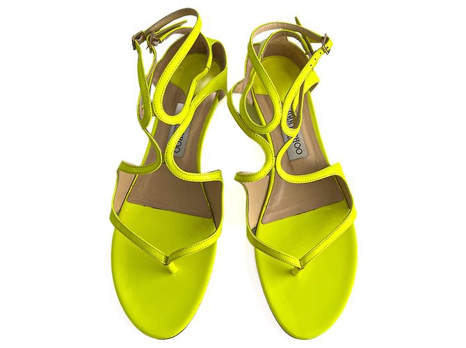 Jimmy Choo Lance Lackleder Flache Sandalen 40 Gelb - Ansicht 2