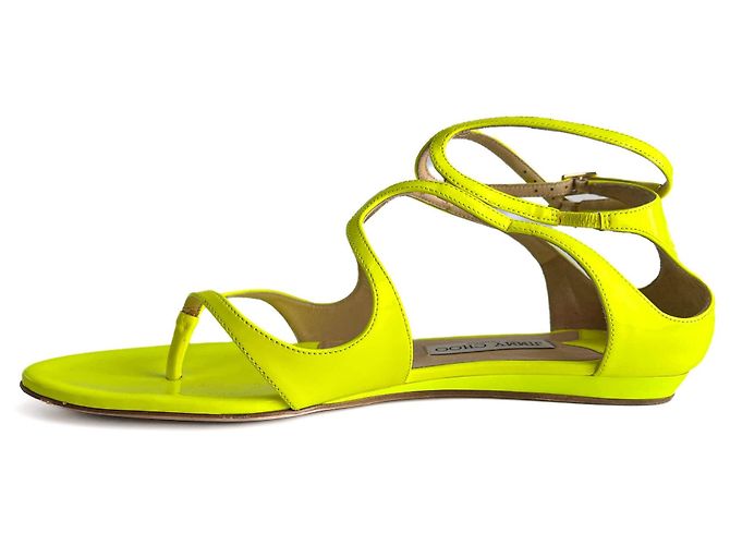 Jimmy Choo Lance Lackleder Flache Sandalen 40 Gelb - Ansicht 6