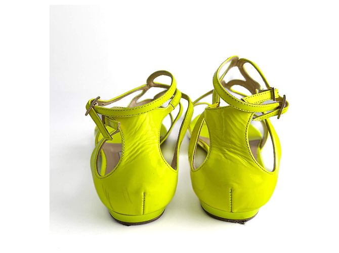 Jimmy Choo Lance Lackleder Flache Sandalen 40 Gelb - Ansicht 7