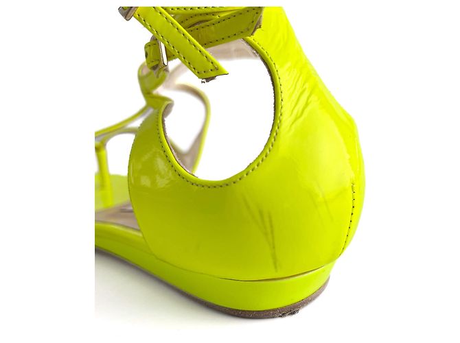 Jimmy Choo Lance Lackleder Flache Sandalen 40 Gelb - Ansicht 8