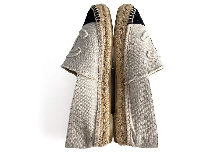 Timeless Chanel Espadrilla piatta in cotone con pattina e punta cap 40 Nero & Bianco - vista 10