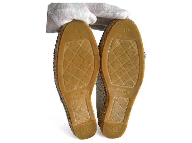 Timeless Chanel Espadrilla piatta in cotone con pattina e punta cap 40 Nero & Bianco - vista 11