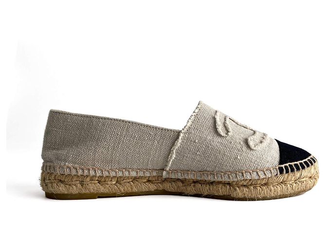 Timeless Chanel Espadrilla piatta in cotone con pattina e punta cap 40 Nero & Bianco - vista 6