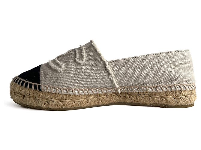 Timeless Chanel Espadrilla piatta in cotone con pattina e punta cap 40 Nero & Bianco - vista 7