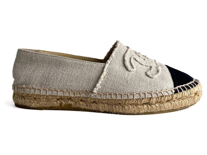 Timeless Chanel Espadrilla piatta in cotone con pattina e punta cap 40 Nero & Bianco - vista 8