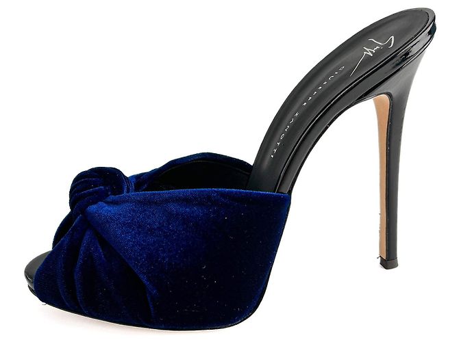 Giuseppe Zanotti Mule con tacco alto in velluto Colline Sabot 110 39 Blu - vista 4