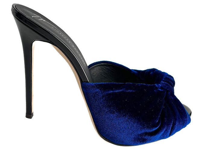 Giuseppe Zanotti Mule con tacco alto in velluto Colline Sabot 110 39 Blu - vista 6