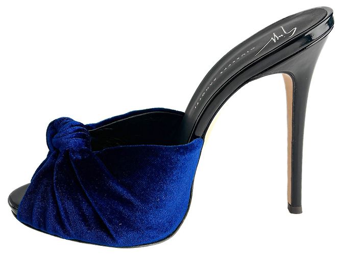Giuseppe Zanotti Mule con tacco alto in velluto Colline Sabot 110 39 Blu - vista 7