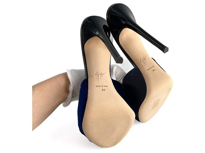 Giuseppe Zanotti Mule con tacco alto in velluto Colline Sabot 110 39 Blu - vista 8