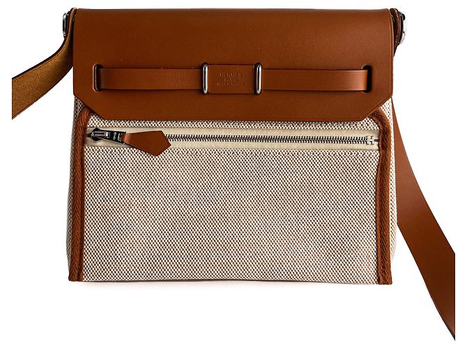 Hermès Herbag Mini Vache Hunter in pelle incrociata beige - vista 7