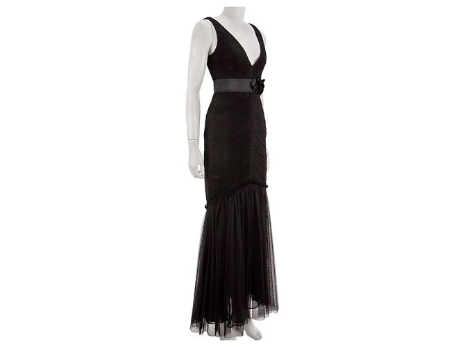Vera Wang Schwarzes Tüll-Abendkleid "Eloise" im Meerjungfrau-Stil - Ansicht 2