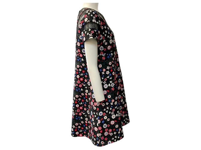 Valentino Garavani Abito nero multicolore floreale Valentino con inserti in pizzo - vista 2