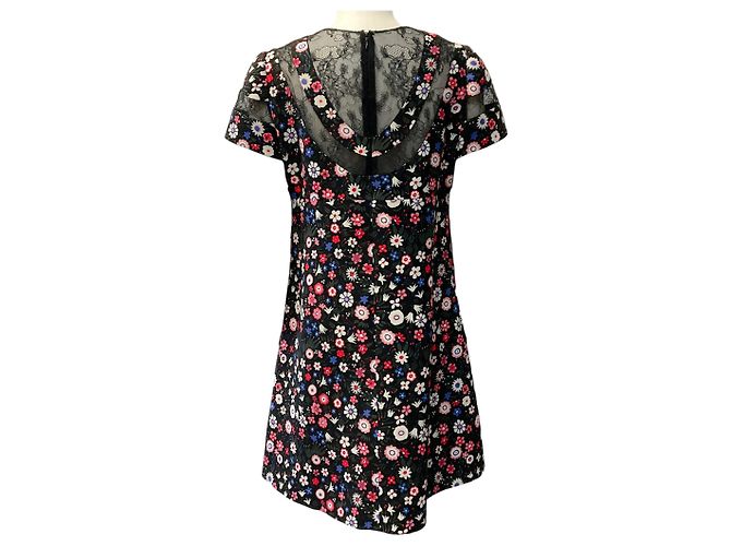 Valentino Garavani Abito nero multicolore floreale Valentino con inserti in pizzo - vista 3