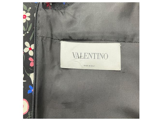 Valentino Garavani Abito nero multicolore floreale Valentino con inserti in pizzo - vista 4