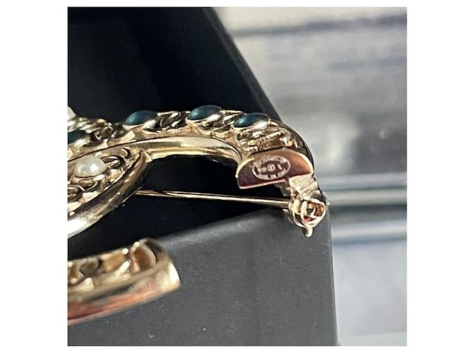 Spilla Chanel CC Oro Champagne e Perle Turchesi Gold hardware - vista 4