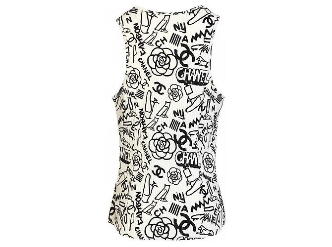 Chanel 19A París-Nueva York Egipto Graffiti Top Blusa FR 36 Negro Blanco - vista 2