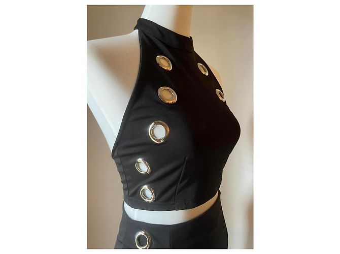 Autre Marque Conjunto fabuloso saia top ANDREA MORANDO preto com tachas prateadas - vista 2