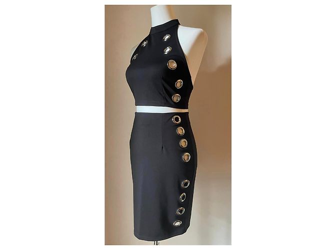 Autre Marque Conjunto fabuloso saia top ANDREA MORANDO preto com tachas prateadas - vista 3