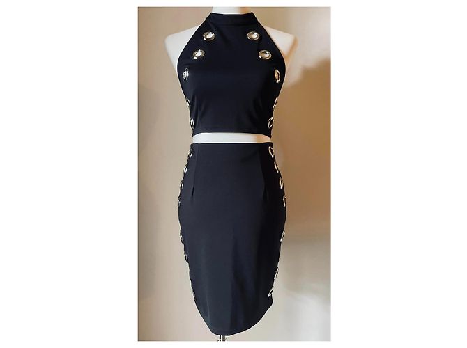 Autre Marque Conjunto fabuloso saia top ANDREA MORANDO preto com tachas prateadas - vista 5