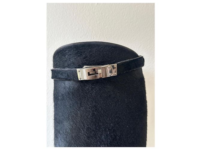 Botas altas de pelo de pony negro Hermès con herrajes de paladio - vista 3