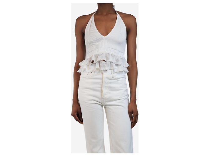 Alaïa Top cropped branco com decote halter - tamanho UK 8 - vista 3