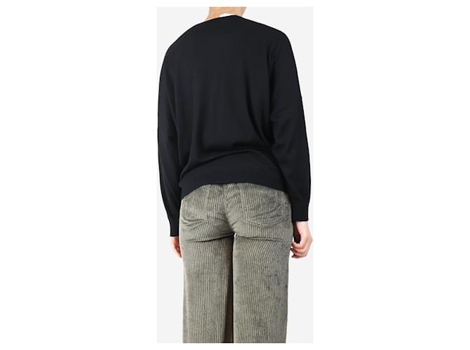Brunello Cucinelli Navy Monili V-Ausschnitt Pullover - Größe UK 10 Marineblau - Ansicht 2