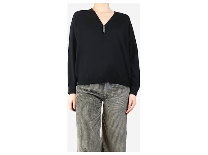 Brunello Cucinelli Navy Monili V-Ausschnitt Pullover - Größe UK 10 Marineblau - Ansicht 3