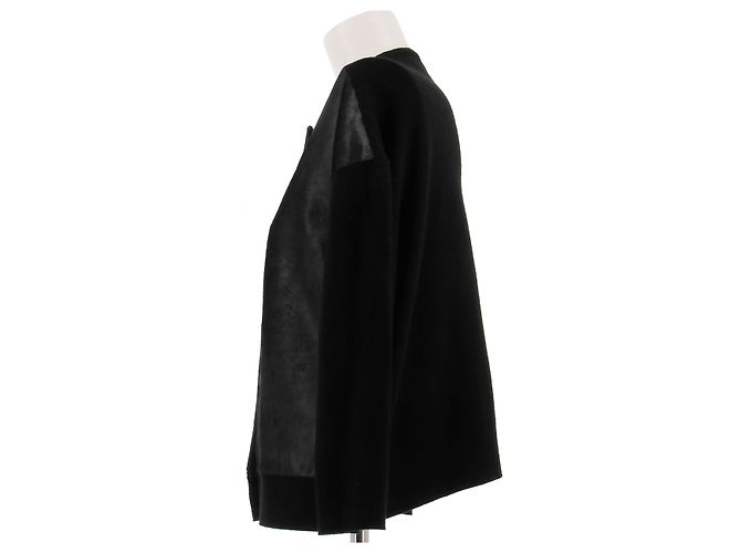 Lanvin Cardigan noir en poulain et en laine - vue 4