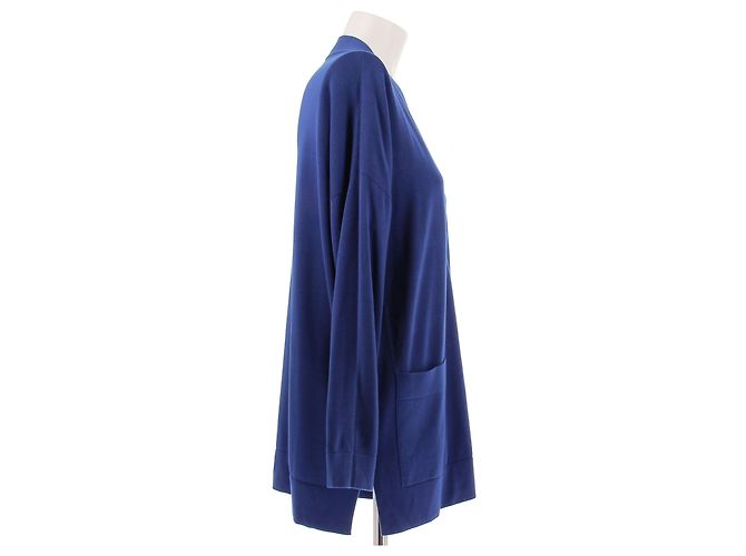 Hermès Cardigan azul de algodão e seda com decote em V - vista 3
