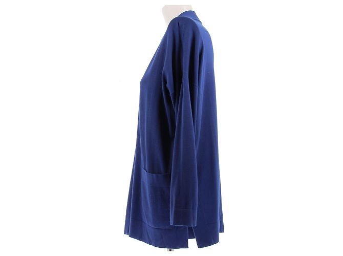Hermès Cardigan azul de algodão e seda com decote em V - vista 4