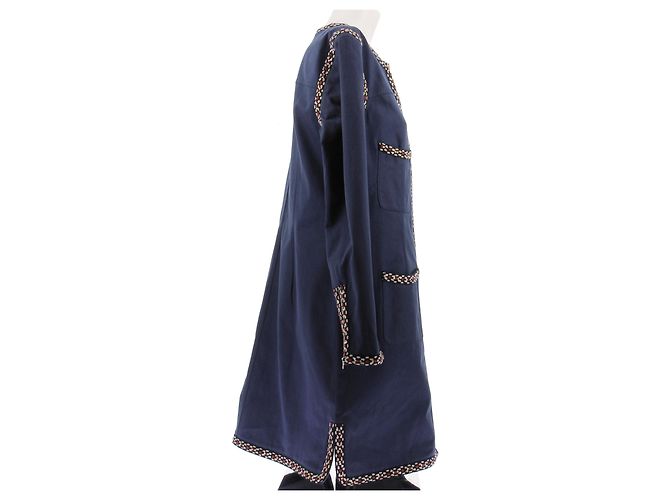 Chanel Lange Jeansjacke mit Baumwollstickereien Blau - Ansicht 3