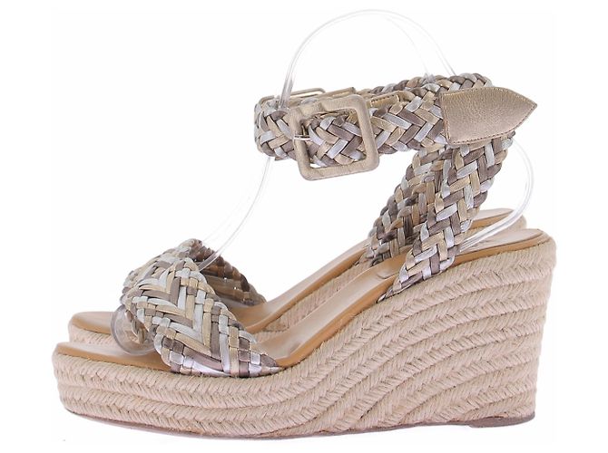 Hermès Sandali con zeppa intrecciati dorati e bronzo D'oro - vista 3