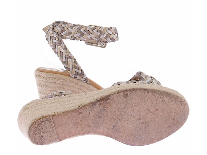 Hermès Sandali con zeppa intrecciati dorati e bronzo D'oro - vista 7