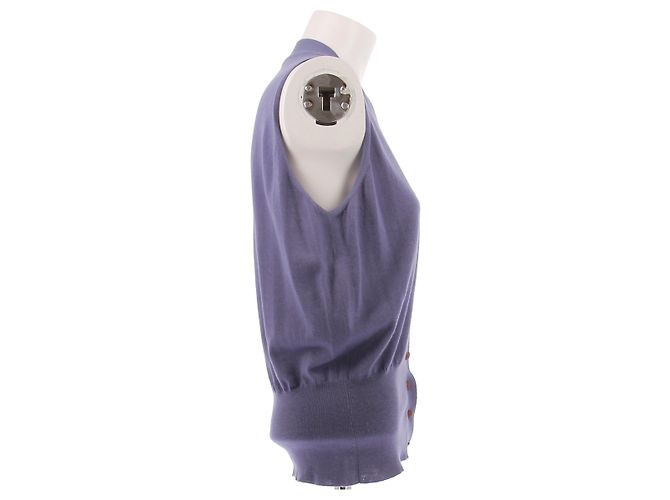 Hermès Ärmelloser lila Cashmere-Cardigan - Ansicht 3