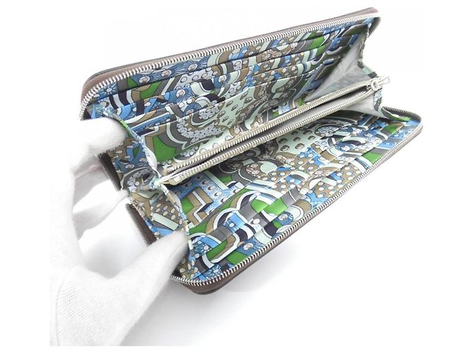Billetera bi-fold de seda ELECTRIQUE de Hermès Castaño Azul claro - vista 6