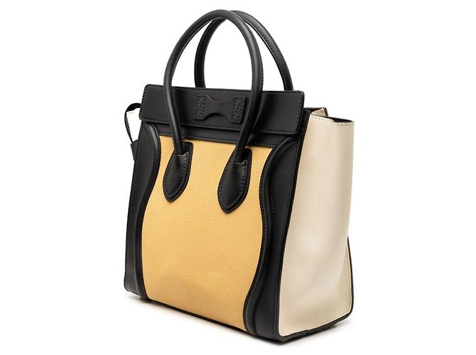 Céline Celine Luggage Micro Shopper Handtasche Schwarz Beige Roh - Ansicht 2