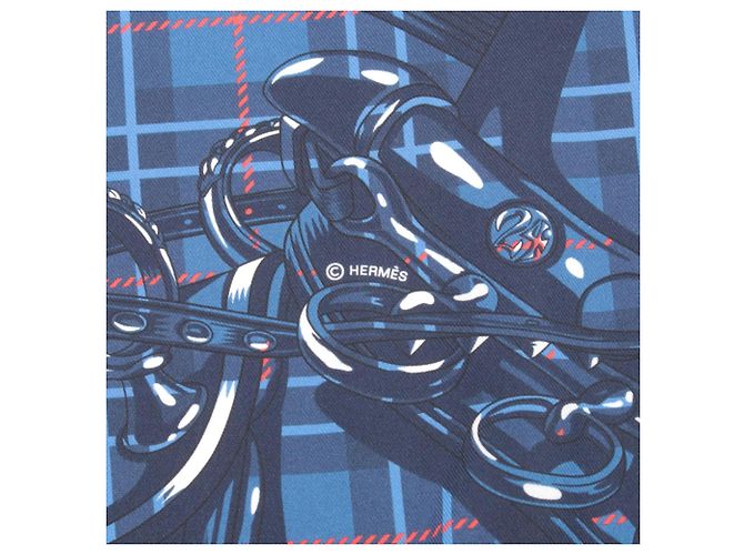 Foulard Hermès Petit Carré 45 Cheval Punk Bianco Rosso Blu - vista 2