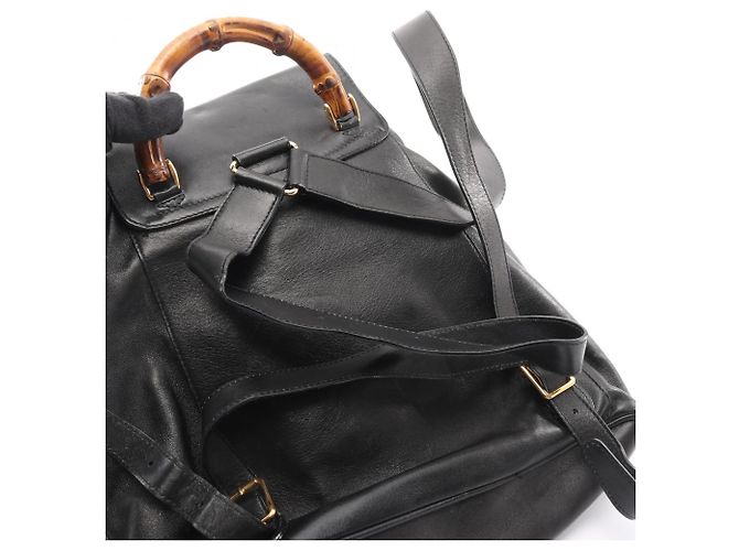 Zaino in pelle nera Gucci Bamboo Nero - vista 12
